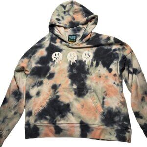 A.LAB Freela Drip Smile Face Pink, Blue & Teal Bleach Dye Hoodie Womens Size L
